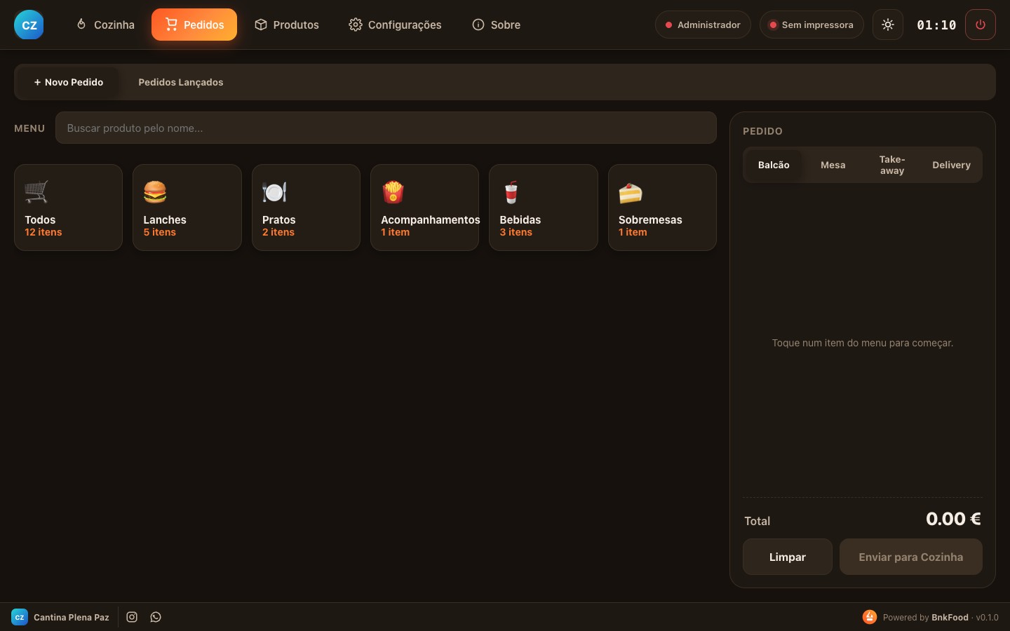BnkFood — Novo pedido (PDV)